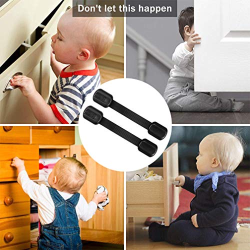 8 Pack Black Child/Baby Safety Cabinet Locks - Maveek Adjustable Strap Baby Proof Latches with No Trapped Fingers for Cupboard/Drawers/Closet/Toilet Seat/Oven and Fridge, Free 9 Extra Adhesive Pads