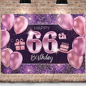 pakboom happy 66th birthday banner backdrop – 66 birthday party decorations supplies for women – pink purple gold 4 x 6ft