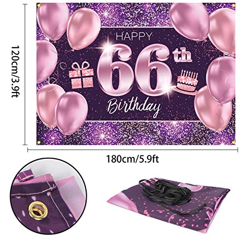 PAKBOOM Happy 66th Birthday Banner Backdrop - 66 Birthday Party Decorations Supplies for Women - Pink Purple Gold 4 x 6ft