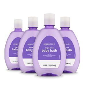 amazon basics hypoallergenic tear-free night-time baby calming bath, 13.6 fluid ounce, 4-pack (previously solimo)