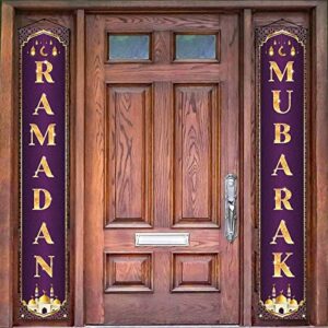 ramadan mubarak decoration banner set ramadan kareem porch hanging sign islamic eid festival celebration welcome wall flag muslim party decor (purple)