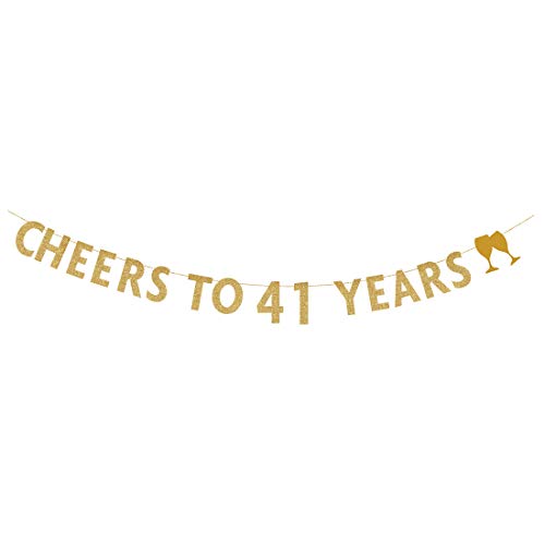 MAGJUCHE Gold glitter Cheers to 41 years banner,41th birthday party decorations