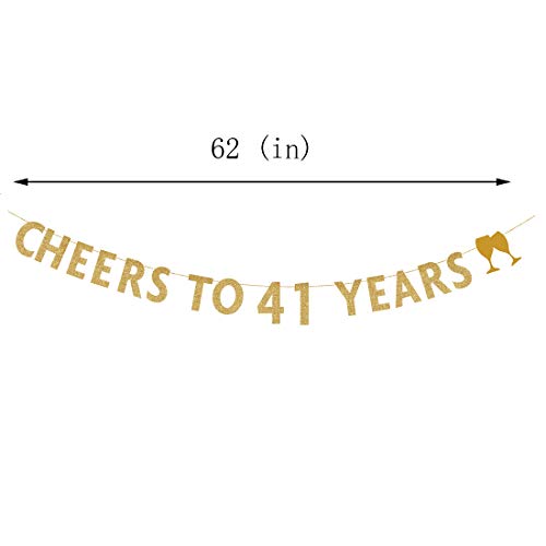 MAGJUCHE Gold glitter Cheers to 41 years banner,41th birthday party decorations