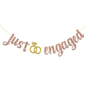 monmon & craft just engaged banner / engagement party decor / bachelorette / wedding party decorations rose gold glitter