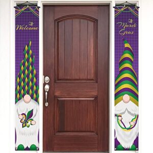 mardi gras gnome porch banner fleur de lis beads new orleans carnival holiday front door sign wall hanging party decoration