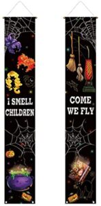allenjoy halloween witches theme i smell children porch sign door banner for girl broom welcome party supplies decorations flag hanging home wall decor outdoor indoor polyester 11.8×70.9 inch 2pcs
