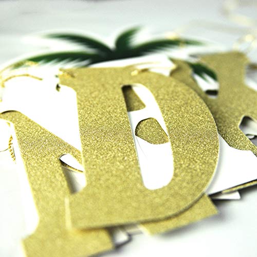 YiiiGoood Gold Glittery Drink Up Beaches Banner Palm Coconut Tree Garland Tropical Beach Bachelorette Bunting Hawaii Luau Tropical Summe Bachelorette Beach Party Decorations