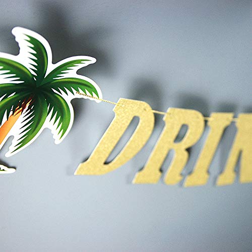 YiiiGoood Gold Glittery Drink Up Beaches Banner Palm Coconut Tree Garland Tropical Beach Bachelorette Bunting Hawaii Luau Tropical Summe Bachelorette Beach Party Decorations