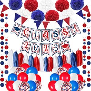 graduation party decorations 2023 red and blue class of 2023 banner paper pompom congrats grad party balloon garland kit for graduation party supplies
