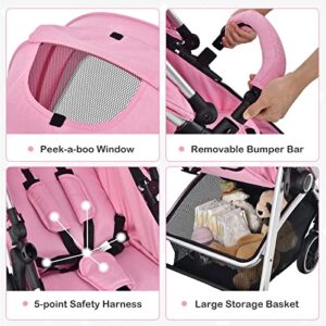 BABY JOY 2 in 1 Convertible Baby Stroller, High Landscape Baby Stroller w/Reversible Seat, Removable Footmuff, Adjustable Backrest & Canopy, Foldable Infant Pram Stroller for 0-36 Months Babies, Pink