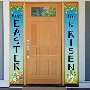 jiudungs easter decoration outdoor happy easter&he is risen banner easter egg bunny front porch door decor easter decoration and supplies for home classroom