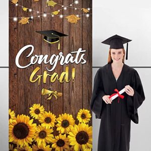 Graduation Party Decorations Graduation Door Cover Congrats Graduation Background Banner Rustic Wood Sunflower Graduation Door Porch Sign Photo Booth Backdrop for Graduation Party Supplies Favors