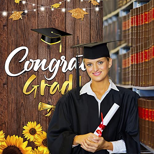 Graduation Party Decorations Graduation Door Cover Congrats Graduation Background Banner Rustic Wood Sunflower Graduation Door Porch Sign Photo Booth Backdrop for Graduation Party Supplies Favors