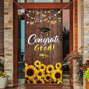 Graduation Party Decorations Graduation Door Cover Congrats Graduation Background Banner Rustic Wood Sunflower Graduation Door Porch Sign Photo Booth Backdrop for Graduation Party Supplies Favors