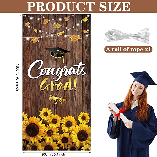 Graduation Party Decorations Graduation Door Cover Congrats Graduation Background Banner Rustic Wood Sunflower Graduation Door Porch Sign Photo Booth Backdrop for Graduation Party Supplies Favors