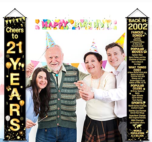 2 Pieces 21st Birthday Party Decorations Cheers to Years Banner Party Decorations Welcome Porch Sign for Years Birthday Supplies (21st-2002)