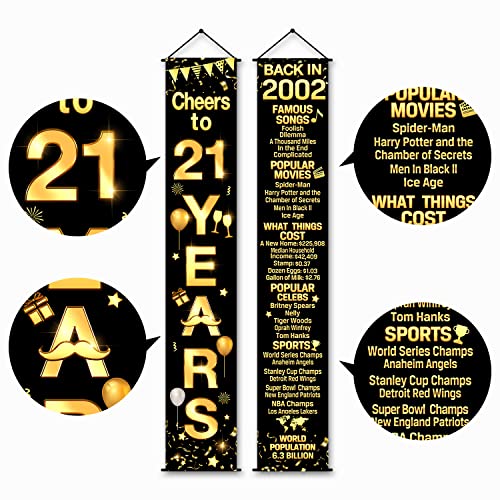 2 Pieces 21st Birthday Party Decorations Cheers to Years Banner Party Decorations Welcome Porch Sign for Years Birthday Supplies (21st-2002)