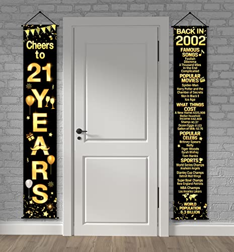 2 Pieces 21st Birthday Party Decorations Cheers to Years Banner Party Decorations Welcome Porch Sign for Years Birthday Supplies (21st-2002)