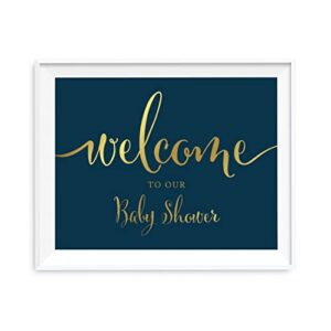 andaz press baby shower party signs, navy blue with metallic gold ink, 8.5×11-inch, welcome to our baby shower, 1-pack