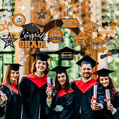 14 Pack Graduation Garland Class of 2022 Graduation Decoration Diploma Hat Star Congrats Garland Banner Congrats Grad Streamers Backdrop for Graduation Party Supplies College Grad Decor (Orange)