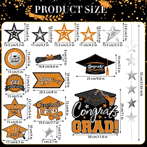 14 Pack Graduation Garland Class of 2022 Graduation Decoration Diploma Hat Star Congrats Garland Banner Congrats Grad Streamers Backdrop for Graduation Party Supplies College Grad Decor (Orange)