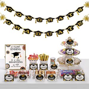 herzome graduation candy bar decorations 2022 graduation banner and candy bar buffet sign (unframed) with 12 label tent cards set