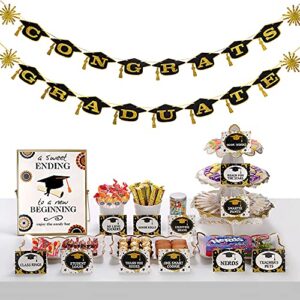 HERZOME Graduation Candy Bar Decorations 2022 Graduation Banner and Candy Bar Buffet Sign (Unframed) with 12 Label Tent Cards Set