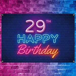 glow neon happy 29th birthday backdrop banner decor black – colorful glowing 29 years old birthday party theme decorations for men women supplies