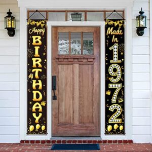 50th birthday door banner decorations for men & women, black gold made in 1972 banner happy 50 birthday party door porch sign, fifty birthday door backdrop decor