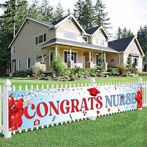 Xtra-Large Congrats Nurse Banner - 120x20 Inch | Blue and Red Nursing Graduation Party Supplies | Nurse Party Decorations | Rn Graduation Party Decorations 2023 | Nurse Graduation Decorations 2023