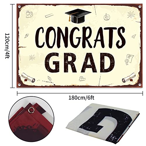 HAMIGAR 6x4ft Congrats Grad Banner Backdrop Background - Rustic Vintage Graduation Decorations Decor Party Supplies