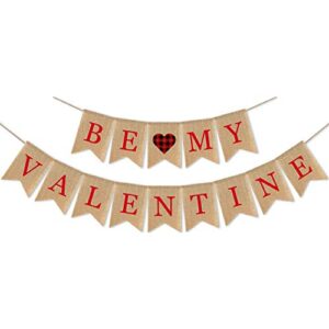 SWYOUN Burlap Be My Valentine Banner Happy Valentine's Day Party Supplies Garland Decoration