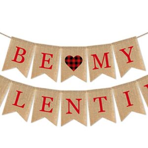 SWYOUN Burlap Be My Valentine Banner Happy Valentine's Day Party Supplies Garland Decoration