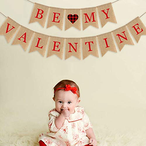 SWYOUN Burlap Be My Valentine Banner Happy Valentine's Day Party Supplies Garland Decoration