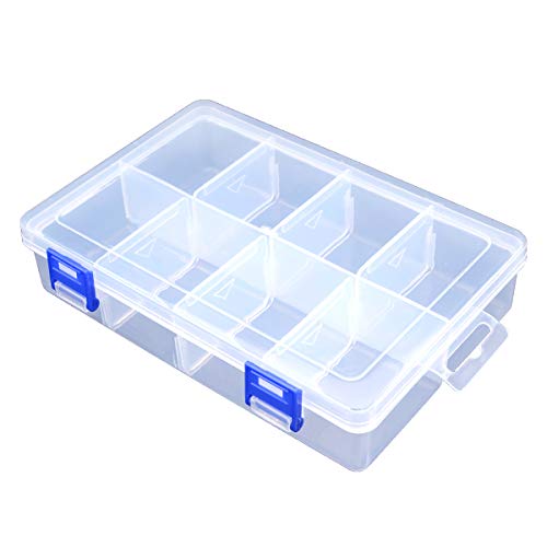 TOPINSTOCK Plastic Compartment Storage Box With Adjustable Divider Removable Grid Compartment for Jewelry Small Accessories Hardware Fitting (8 Grids-Large x 1 Pack)