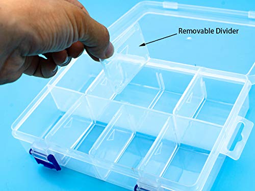 TOPINSTOCK Plastic Compartment Storage Box With Adjustable Divider Removable Grid Compartment for Jewelry Small Accessories Hardware Fitting (8 Grids-Large x 1 Pack)