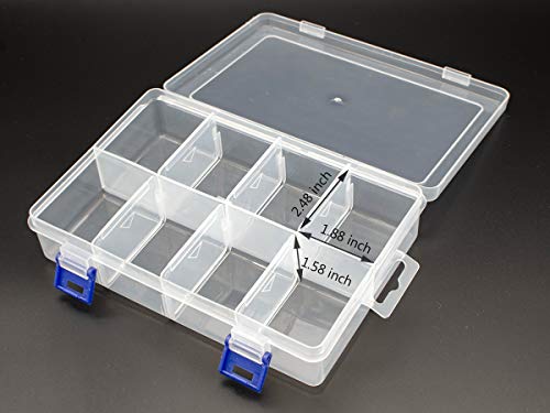 TOPINSTOCK Plastic Compartment Storage Box With Adjustable Divider Removable Grid Compartment for Jewelry Small Accessories Hardware Fitting (8 Grids-Large x 1 Pack)