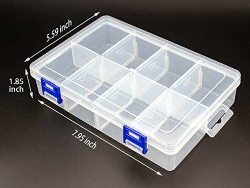 TOPINSTOCK Plastic Compartment Storage Box With Adjustable Divider Removable Grid Compartment for Jewelry Small Accessories Hardware Fitting (8 Grids-Large x 1 Pack)