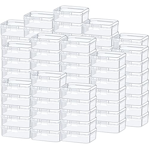 SATINIOR 100 Pcs Clear Plastic Beads Storage Containers Box Small Clear Box with Hinged Lid Small Plastic Case Mini Square Arts Crafts Storage Boxes Organizers for Small Items (2.1 x 2.1 x 0.8 Inch)