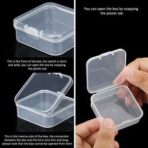 SATINIOR 100 Pcs Clear Plastic Beads Storage Containers Box Small Clear Box with Hinged Lid Small Plastic Case Mini Square Arts Crafts Storage Boxes Organizers for Small Items (2.1 x 2.1 x 0.8 Inch)