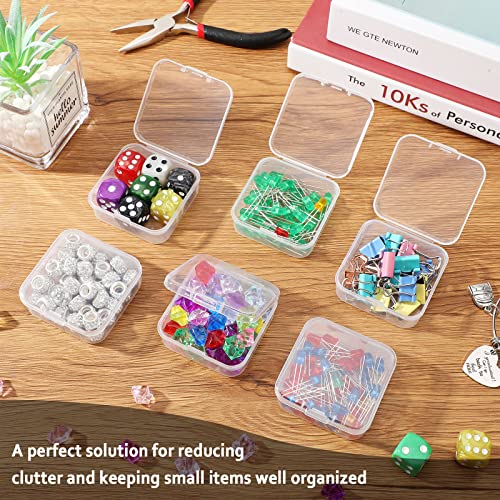 SATINIOR 100 Pcs Clear Plastic Beads Storage Containers Box Small Clear Box with Hinged Lid Small Plastic Case Mini Square Arts Crafts Storage Boxes Organizers for Small Items (2.1 x 2.1 x 0.8 Inch)