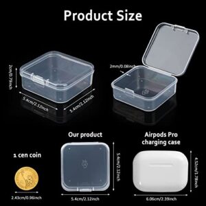 SATINIOR 100 Pcs Clear Plastic Beads Storage Containers Box Small Clear Box with Hinged Lid Small Plastic Case Mini Square Arts Crafts Storage Boxes Organizers for Small Items (2.1 x 2.1 x 0.8 Inch)