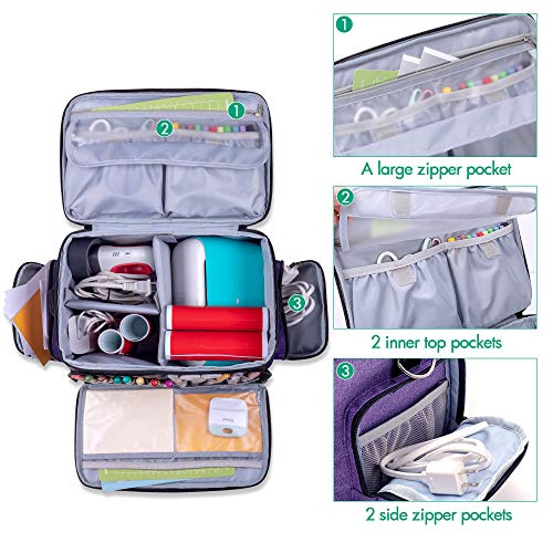 Luxja Carrying Case Compatible with Cricut Joy and Easy Press Mini, Carrying Bag with Supplies Storage Sections, Purple