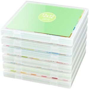 ibune 6 pack 12×12 paper storage box, scrapbook storage box for 12″ x 12″ paper, portable slim project case plastic craft paper storage box, size 12.4 x 12.8 x 1.1 in