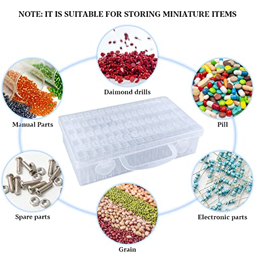 MESTOP 5D Diamond Painting Storage Containers Diamond Art Accessories Beads Storage Box with Funnel Plate 140pcs Label Stickers for Seeds DIY Art Crafts (64 Grids)