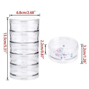 Hipiwe 2 Packs 5 Slot Clear Plastic Round Storage Jars - Art Craft Accessory Organizer Box Jewelry Beads Sewing Pills Container Holder for Storage Small Items, Hardware