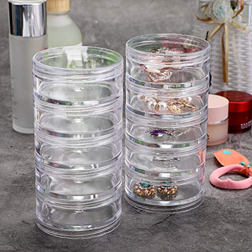 Hipiwe 2 Packs 5 Slot Clear Plastic Round Storage Jars - Art Craft Accessory Organizer Box Jewelry Beads Sewing Pills Container Holder for Storage Small Items, Hardware