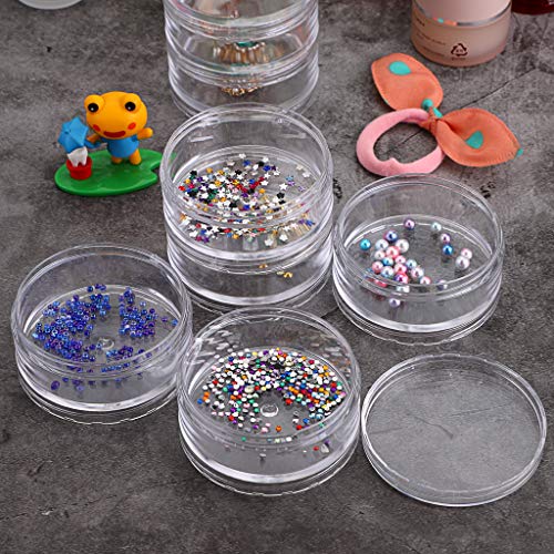 Hipiwe 2 Packs 5 Slot Clear Plastic Round Storage Jars - Art Craft Accessory Organizer Box Jewelry Beads Sewing Pills Container Holder for Storage Small Items, Hardware