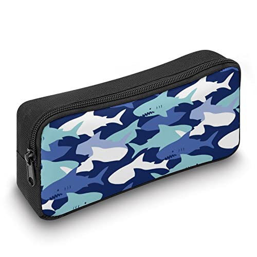 Camouflage Pattern with Cute Sharks Pencil Case Pencil Pouch Coin Pouch Cosmetic Bag Office Stationery Organizer