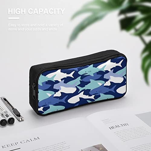 Camouflage Pattern with Cute Sharks Pencil Case Pencil Pouch Coin Pouch Cosmetic Bag Office Stationery Organizer